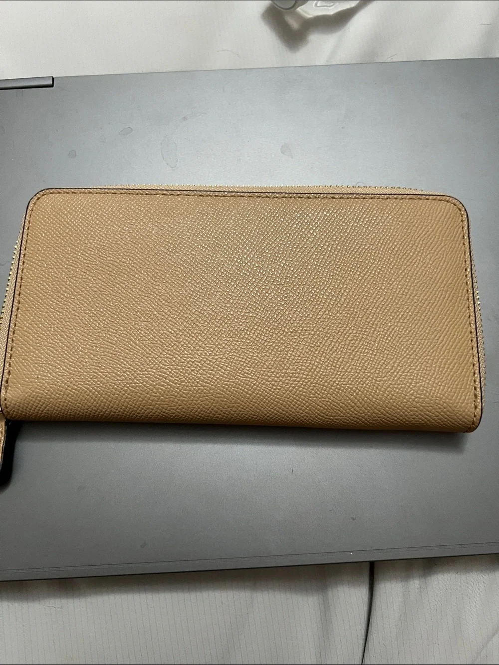 Coach Beige Leather Zip Wallet with Gold Hardware